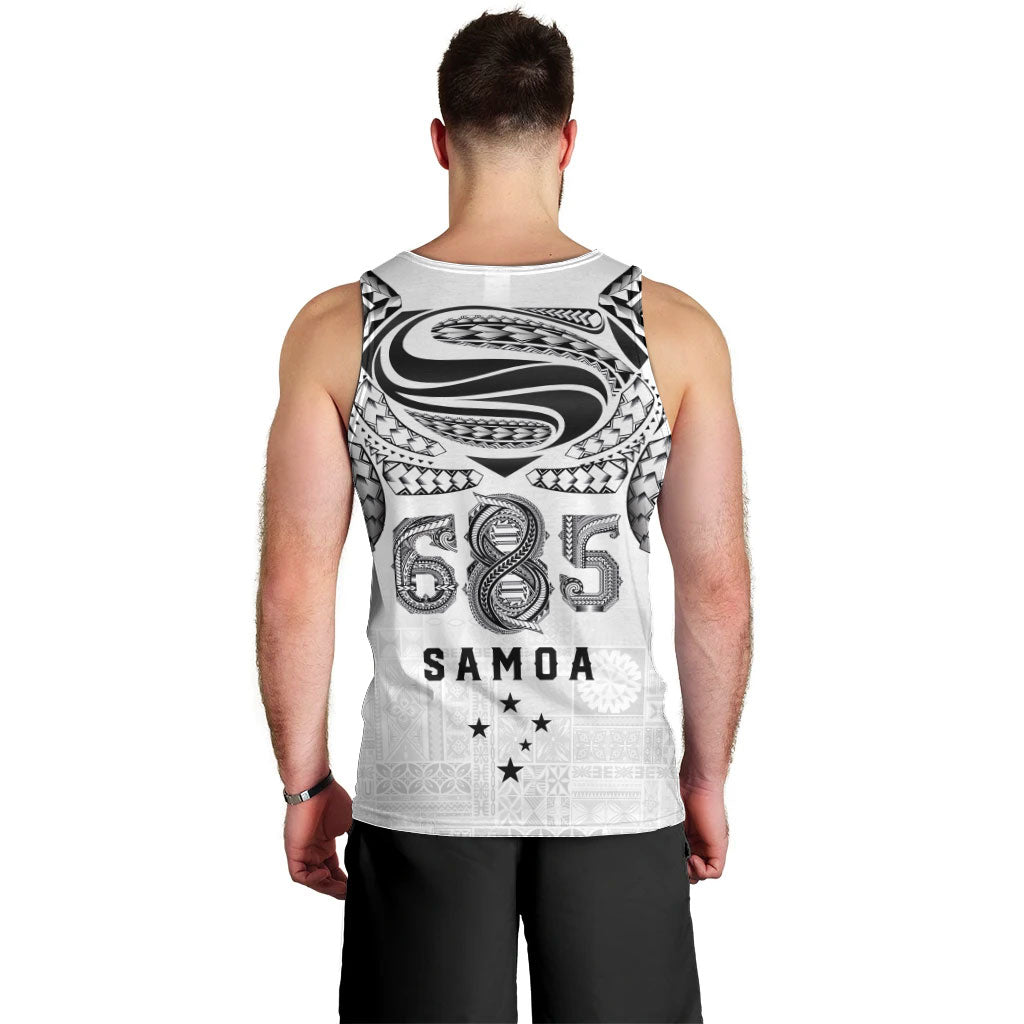 Super Samoa 685 Tribal Tattoo Men Tank Top Siapo Pattern White Edition LT03 - Polynesian Pride