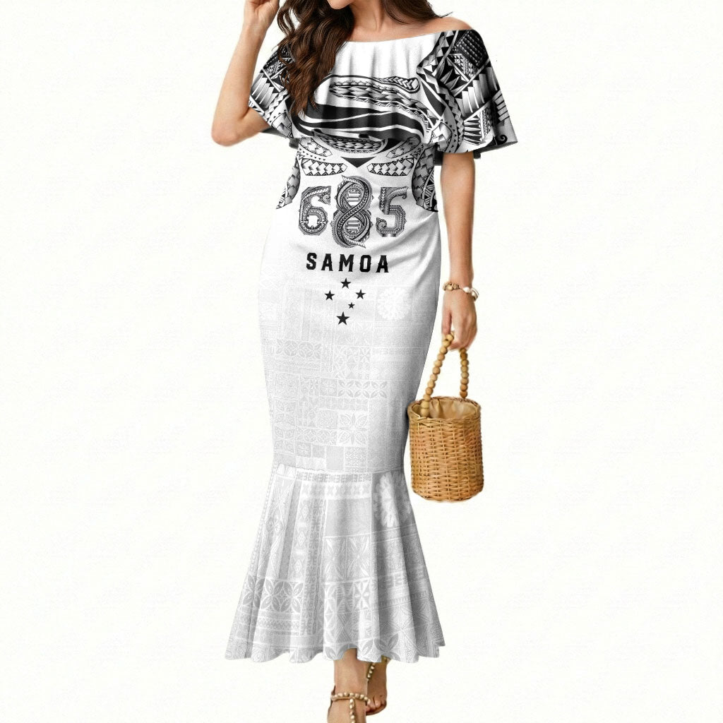 Super Samoa 685 Tribal Tattoo Mermaid Dress Siapo Pattern White Edition LT03 Women White - Polynesian Pride