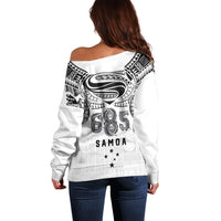 Super Samoa 685 Tribal Tattoo Off Shoulder Sweater Siapo Pattern White Edition LT03 - Polynesian Pride