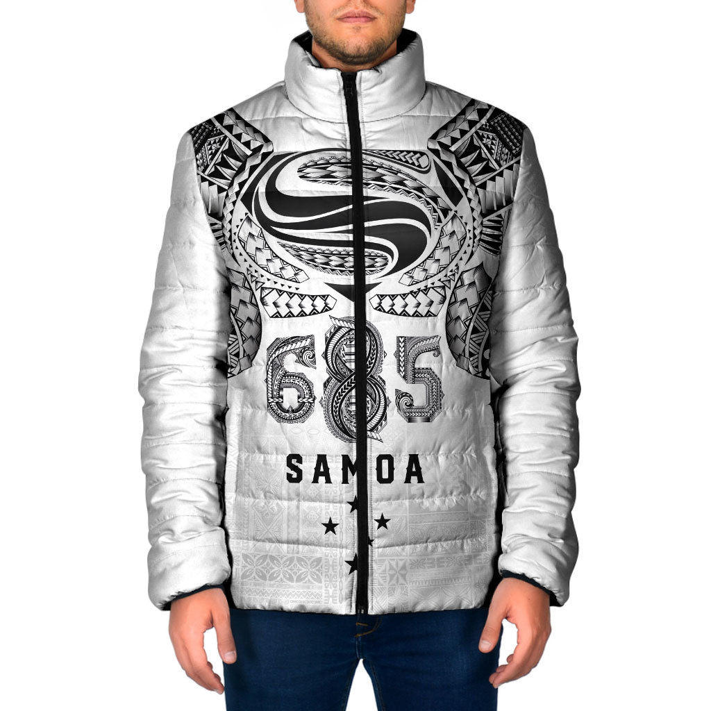 Super Samoa 685 Tribal Tattoo Padded Jacket Siapo Pattern White Edition LT03 Men White - Polynesian Pride