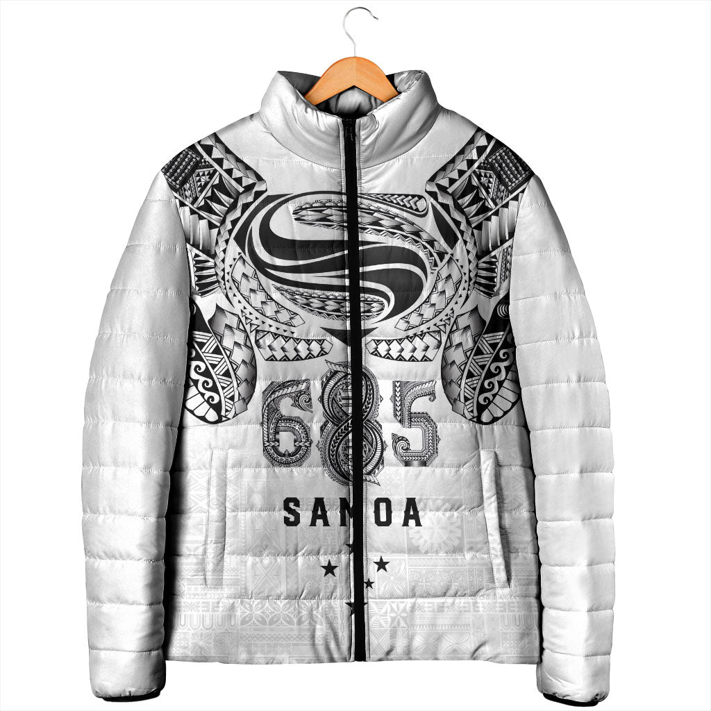 Super Samoa 685 Tribal Tattoo Padded Jacket Siapo Pattern White Edition LT03 - Polynesian Pride