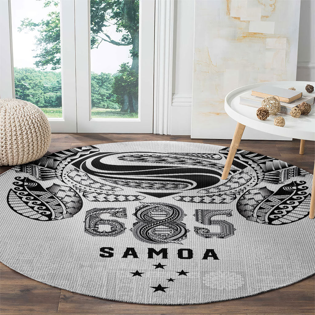 Super Samoa 685 Tribal Tattoo Round Carpet Siapo Pattern White Edition LT03 - Polynesian Pride