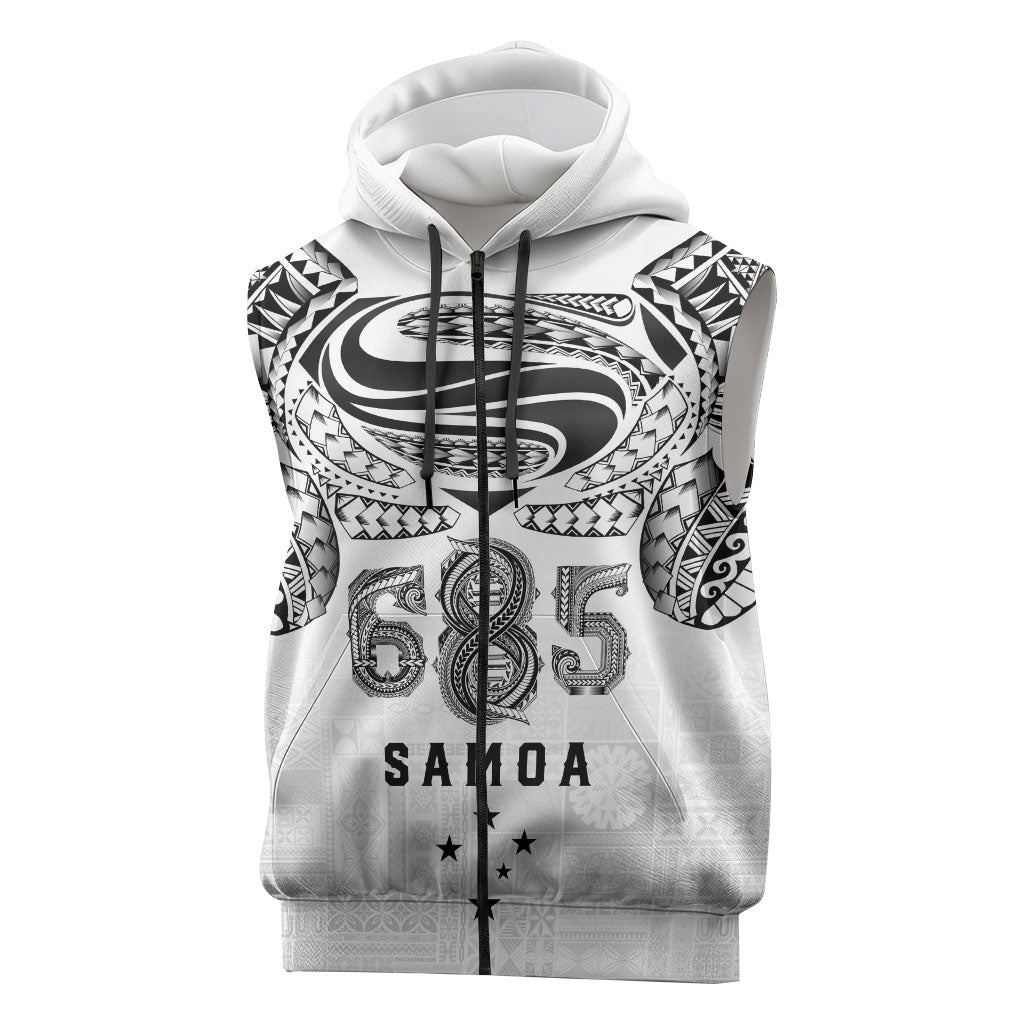 Super Samoa 685 Tribal Tattoo Sleeveless Zip Hoodie Siapo Pattern White Edition LT03 White - Polynesian Pride