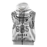 Super Samoa 685 Tribal Tattoo Sleeveless Zip Hoodie Siapo Pattern White Edition LT03 White - Polynesian Pride