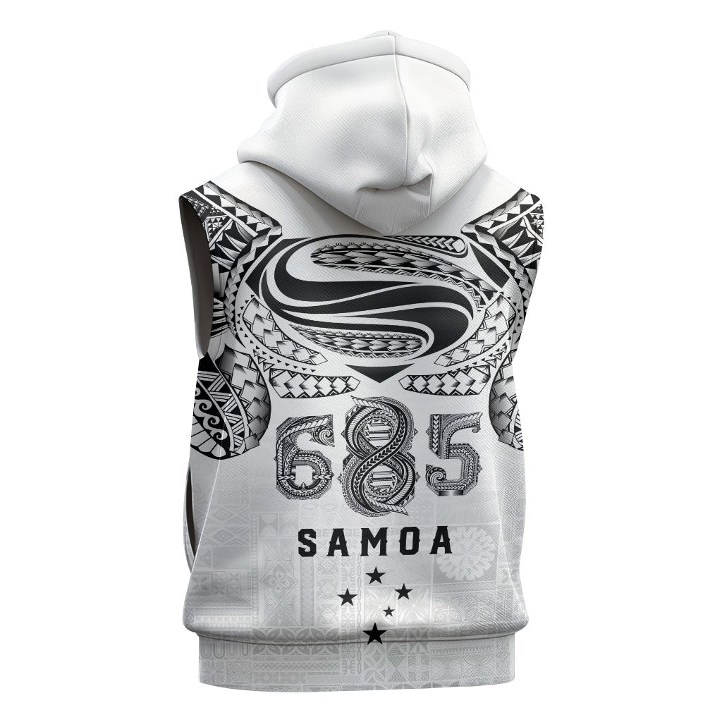 Super Samoa 685 Tribal Tattoo Sleeveless Zip Hoodie Siapo Pattern White Edition LT03 - Polynesian Pride