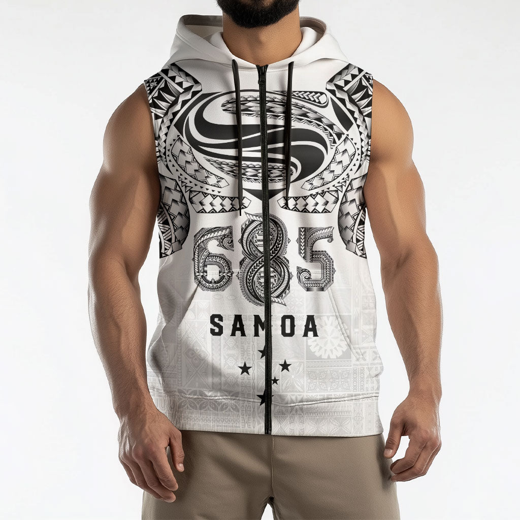 Super Samoa 685 Tribal Tattoo Sleeveless Zip Hoodie Siapo Pattern White Edition LT03 - Polynesian Pride