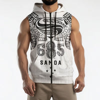 Super Samoa 685 Tribal Tattoo Sleeveless Zip Hoodie Siapo Pattern White Edition LT03 - Polynesian Pride