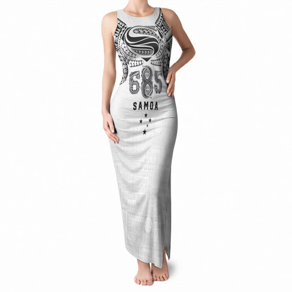 Super Samoa 685 Tribal Tattoo Tank Maxi Dress Siapo Pattern White Edition LT03 Women White - Polynesian Pride