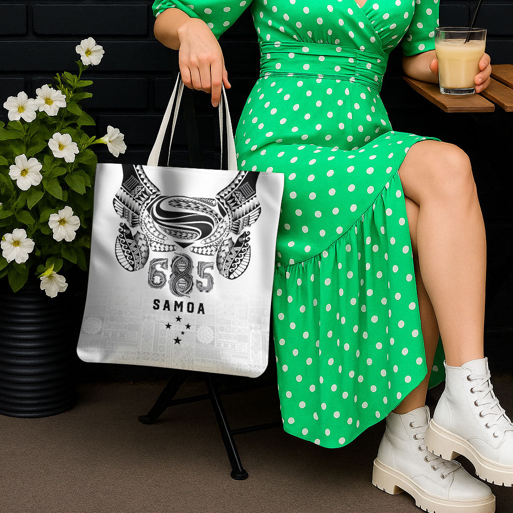 Super Samoa 685 Tribal Tattoo Tote Bag Siapo Pattern White Edition LT03 - Polynesian Pride