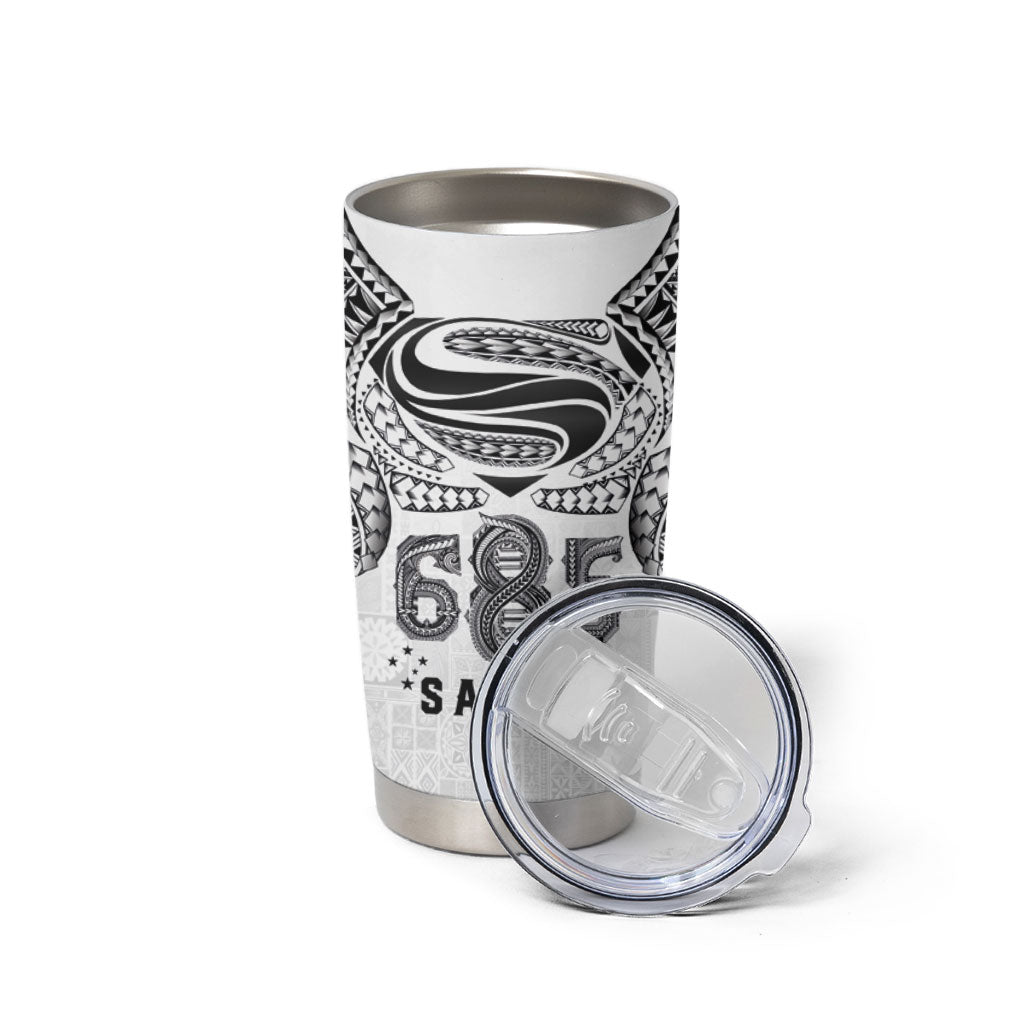 Super Samoa 685 Tribal Tattoo Tumbler Cup Siapo Pattern White Edition LT03 - Polynesian Pride