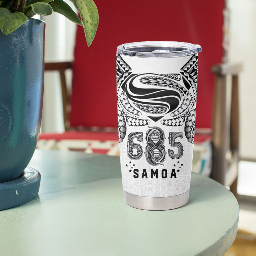 Super Samoa 685 Tribal Tattoo Tumbler Cup Siapo Pattern White Edition LT03 - Polynesian Pride
