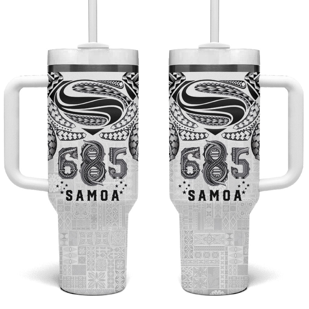 Super Samoa 685 Tribal Tattoo Tumbler With Handle Siapo Pattern White Edition LT03 One Size: 40 oz White - Polynesian Pride