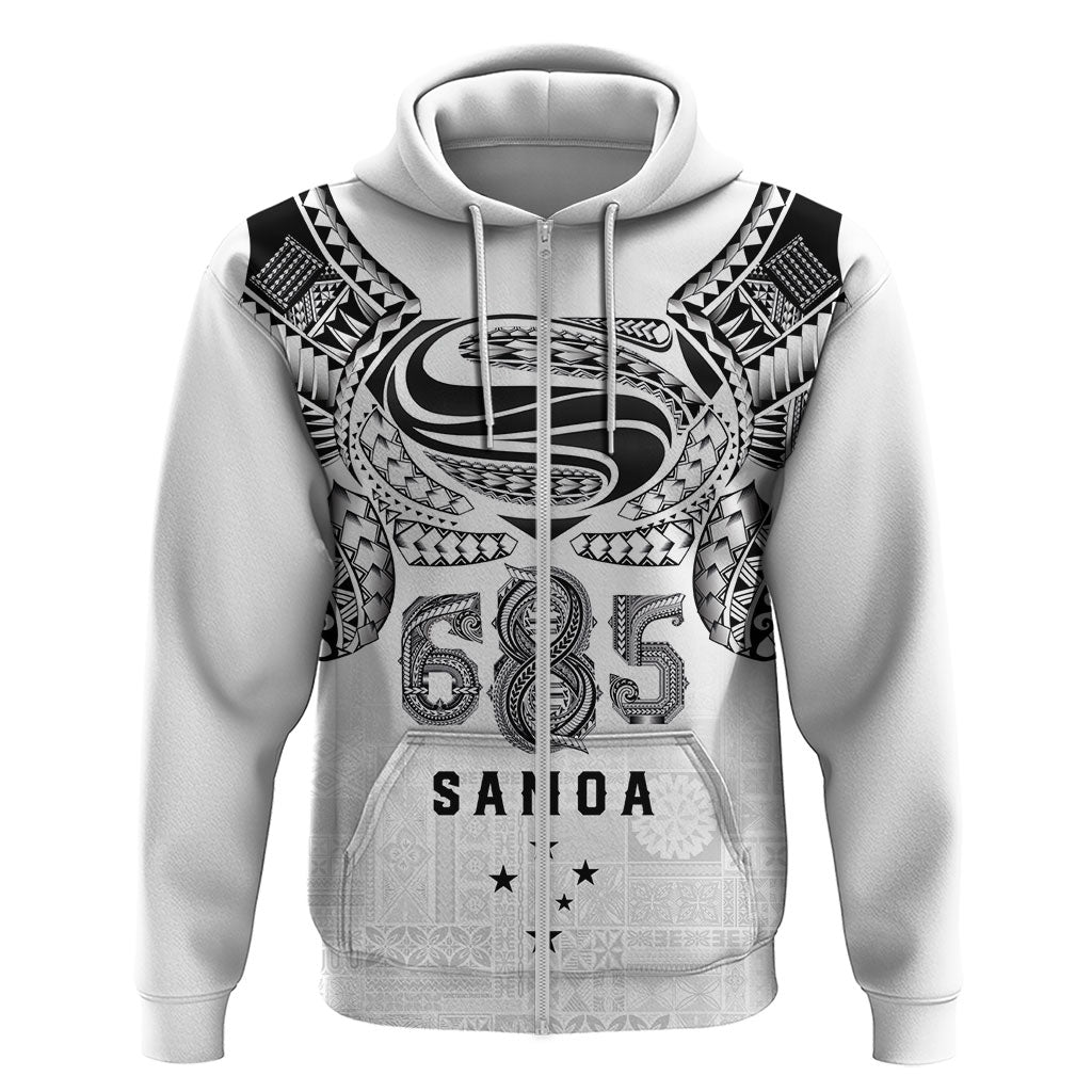 Super Samoa 685 Tribal Tattoo Zip Hoodie Siapo Pattern White Edition LT03 Zip Hoodie White - Polynesian Pride