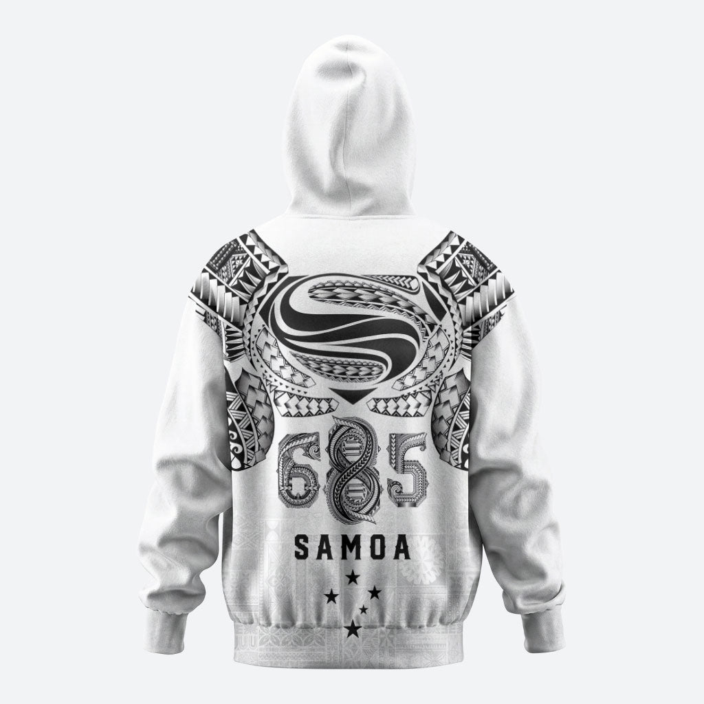 Super Samoa 685 Tribal Tattoo Zip Hoodie Siapo Pattern White Edition LT03 - Polynesian Pride