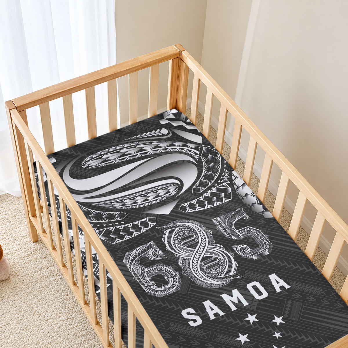 Super Samoa 685 Tribal Tattoo Baby Bed Cover Samoan Ornament Pattern Black Edition LT03 - Polynesian Pride