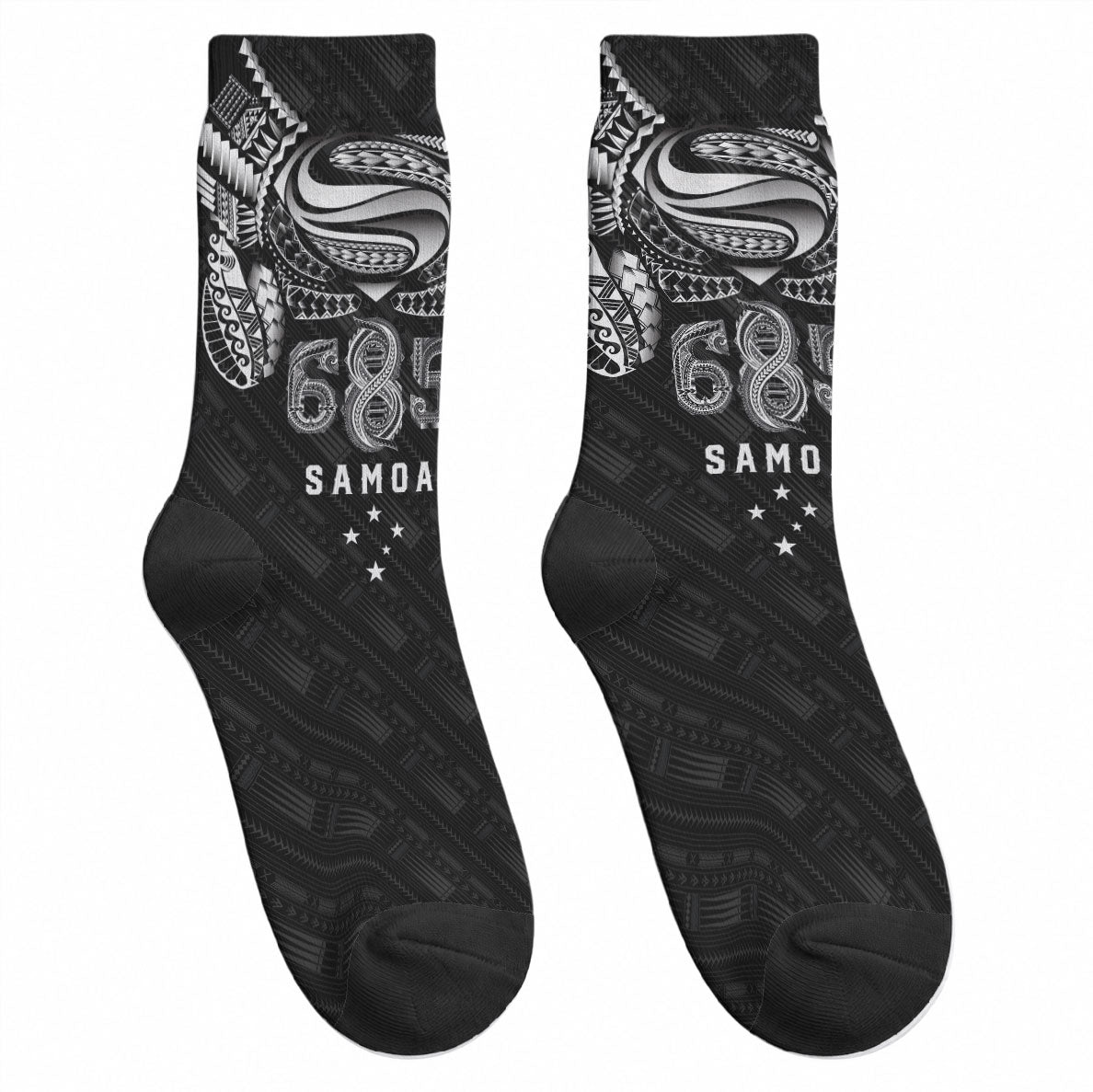 Super Samoa 685 Tribal Tattoo Crew Socks Samoan Ornament Pattern Black Edition LT03 - Polynesian Pride