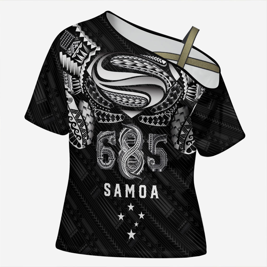 Super Samoa 685 Tribal Tattoo Cross Shoulder Shirt Samoan Ornament Pattern Black Edition LT03 Female Black - Polynesian Pride