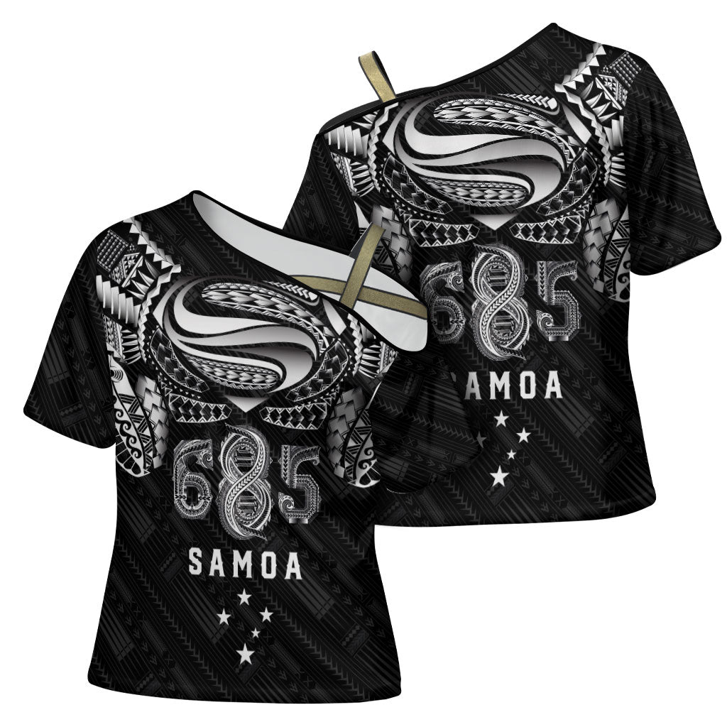 Super Samoa 685 Tribal Tattoo Cross Shoulder Shirt Samoan Ornament Pattern Black Edition LT03 - Polynesian Pride