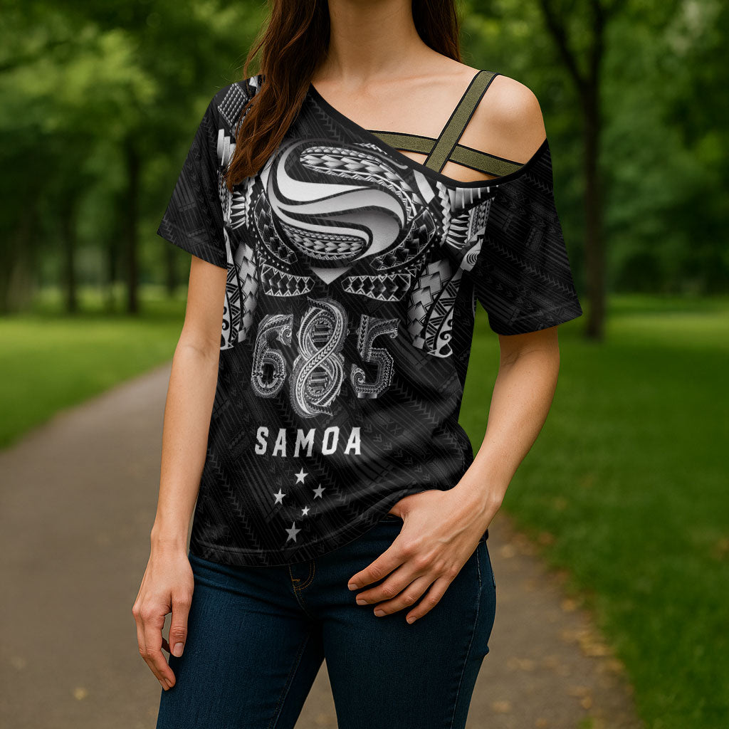 Super Samoa 685 Tribal Tattoo Cross Shoulder Shirt Samoan Ornament Pattern Black Edition LT03 - Polynesian Pride