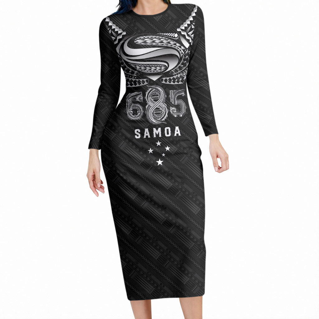Super Samoa 685 Tribal Tattoo Long Sleeve Bodycon Dress Samoan Ornament Pattern Black Edition LT03 Long Dress Black - Polynesian Pride