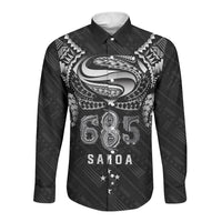 Super Samoa 685 Tribal Tattoo Long Sleeve Button Shirt Samoan Ornament Pattern Black Edition LT03 Unisex Black - Polynesian Pride