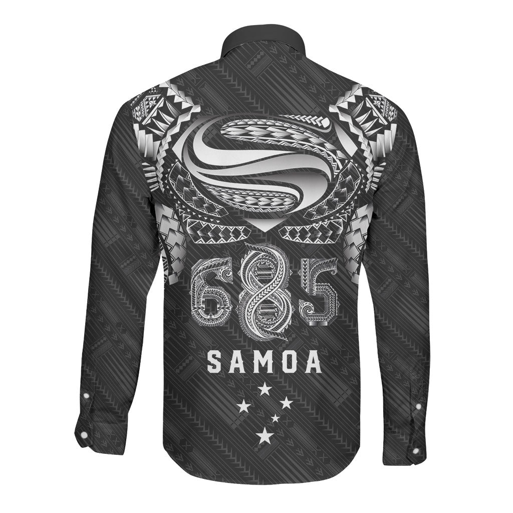 Super Samoa 685 Tribal Tattoo Long Sleeve Button Shirt Samoan Ornament Pattern Black Edition LT03 - Polynesian Pride