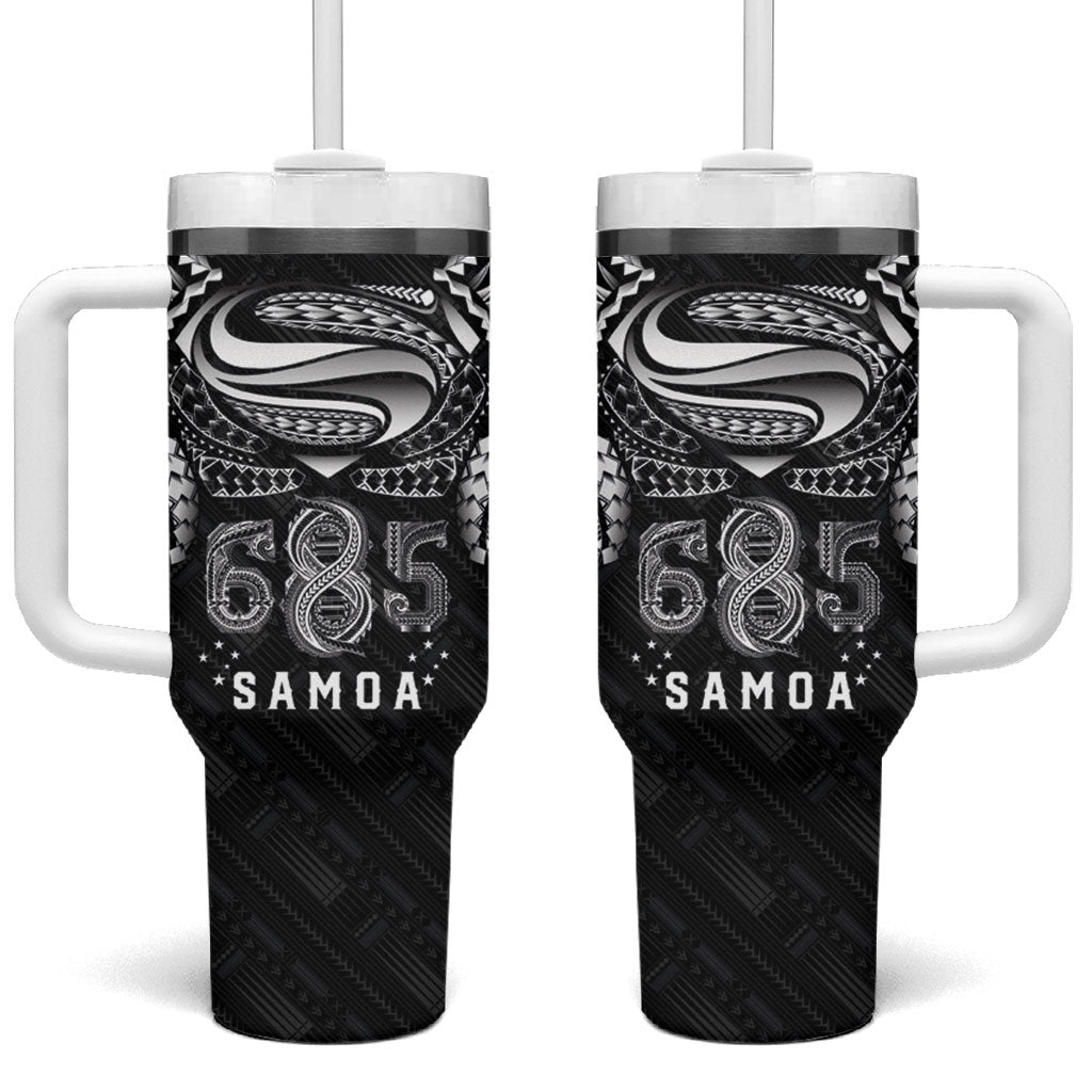 Super Samoa 685 Tribal Tattoo Tumbler With Handle Samoan Ornament Pattern Black Edition LT03 One Size: 40 oz Black - Polynesian Pride