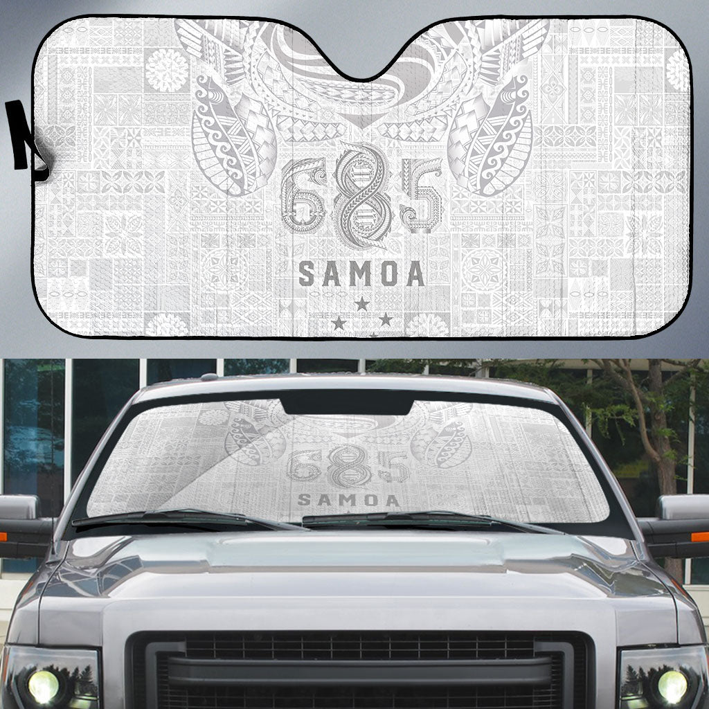 Super Samoa 685 Tribal Tattoo Auto Sun Shade Siapo Pattern All-White Edition LT03 White - Polynesian Pride