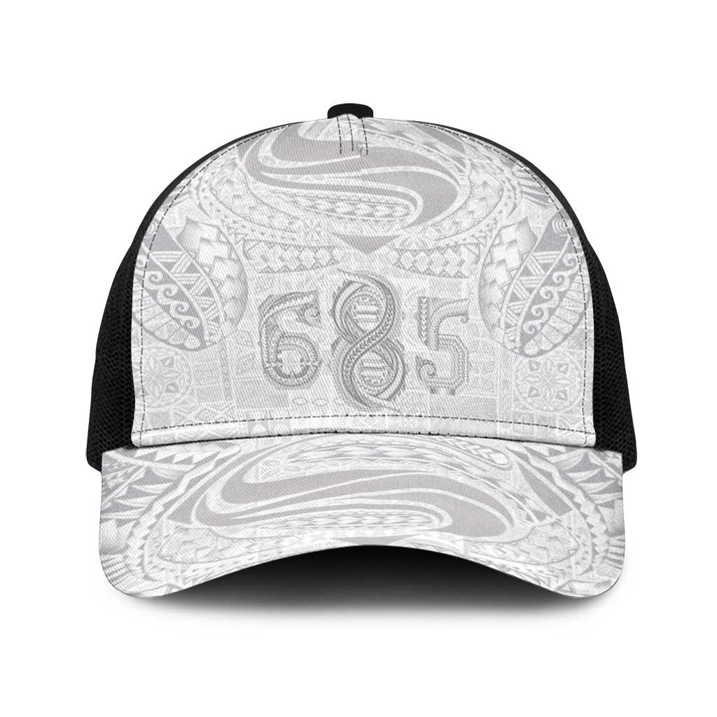 Super Samoa 685 Tribal Tattoo Baseball Net Cap Siapo Pattern All-White Edition LT03 One Size Black White - Polynesian Pride