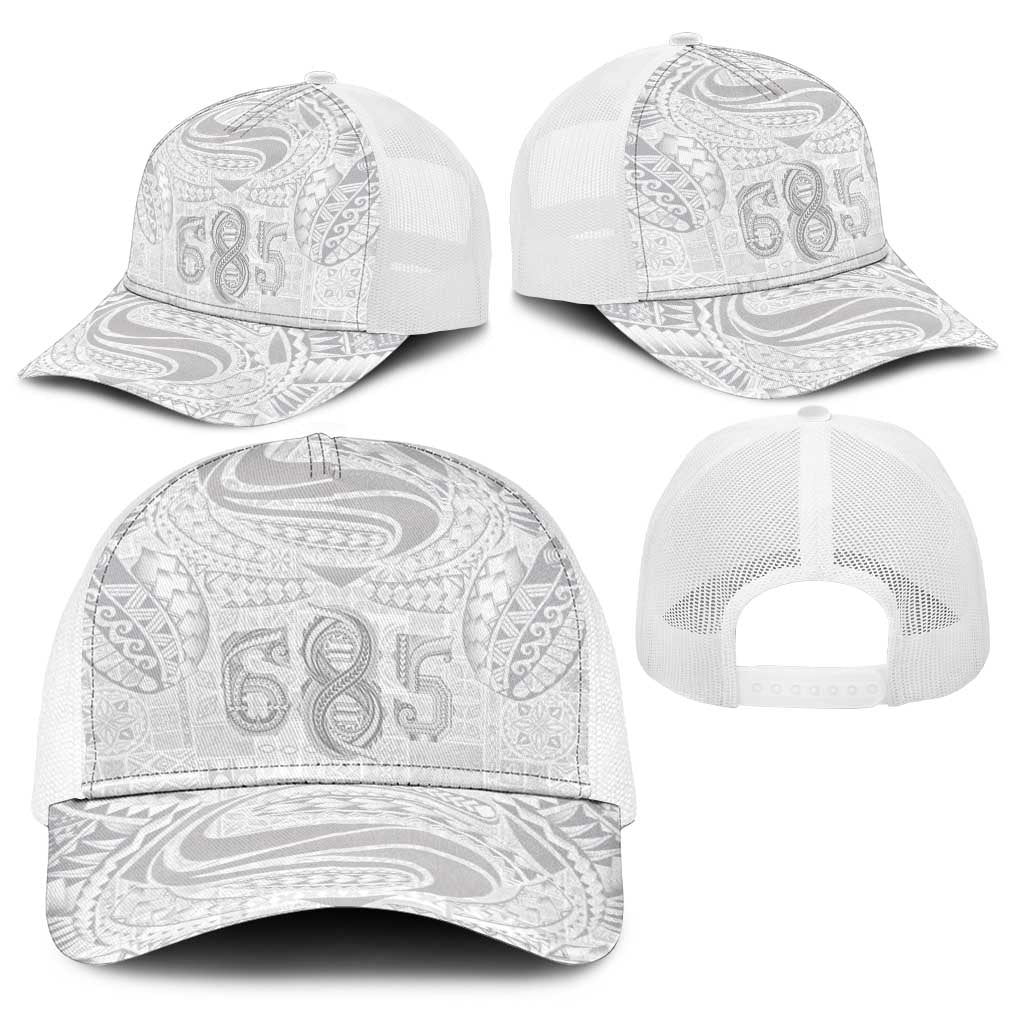 Super Samoa 685 Tribal Tattoo Baseball Net Cap Siapo Pattern All-White Edition LT03 - Polynesian Pride