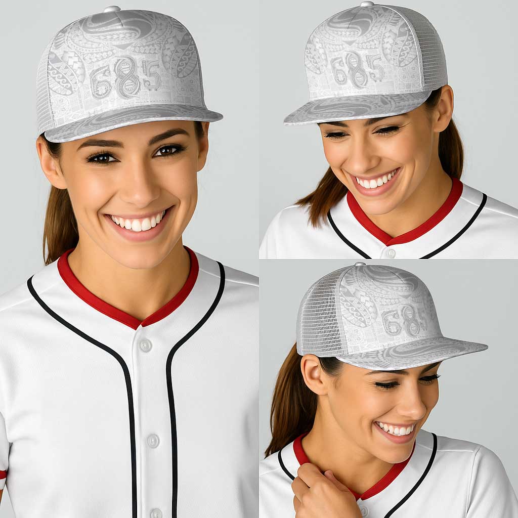 Super Samoa 685 Tribal Tattoo Baseball Net Cap Siapo Pattern All-White Edition LT03 - Polynesian Pride