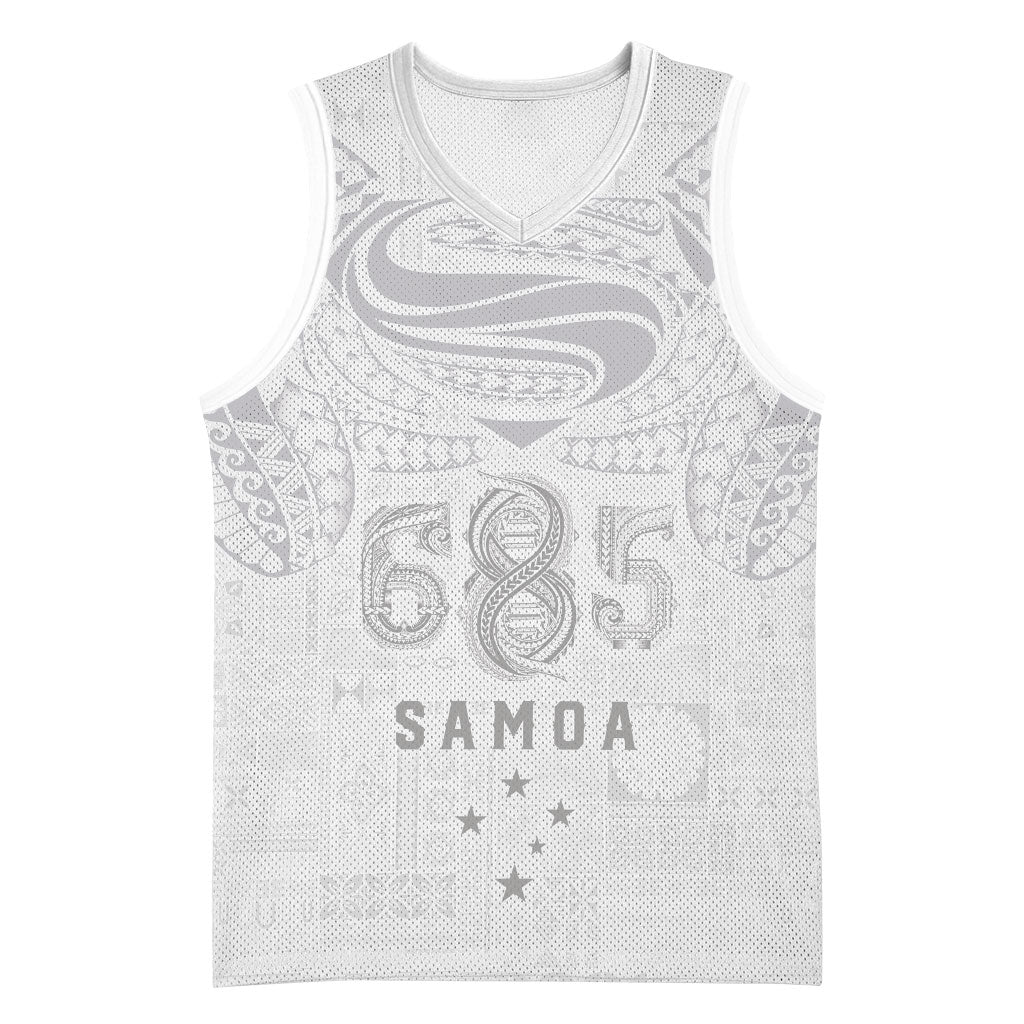 Super Samoa 685 Tribal Tattoo Basketball Jersey Siapo Pattern All-White Edition LT03 Unisex White - Polynesian Pride