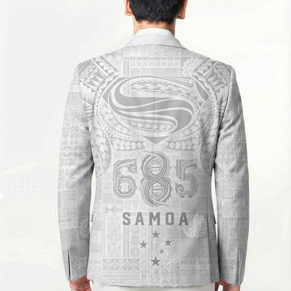 Super Samoa 685 Tribal Tattoo Blazer Siapo Pattern All-White Edition LT03 - Polynesian Pride