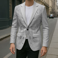 Super Samoa 685 Tribal Tattoo Blazer Siapo Pattern All-White Edition LT03 - Polynesian Pride