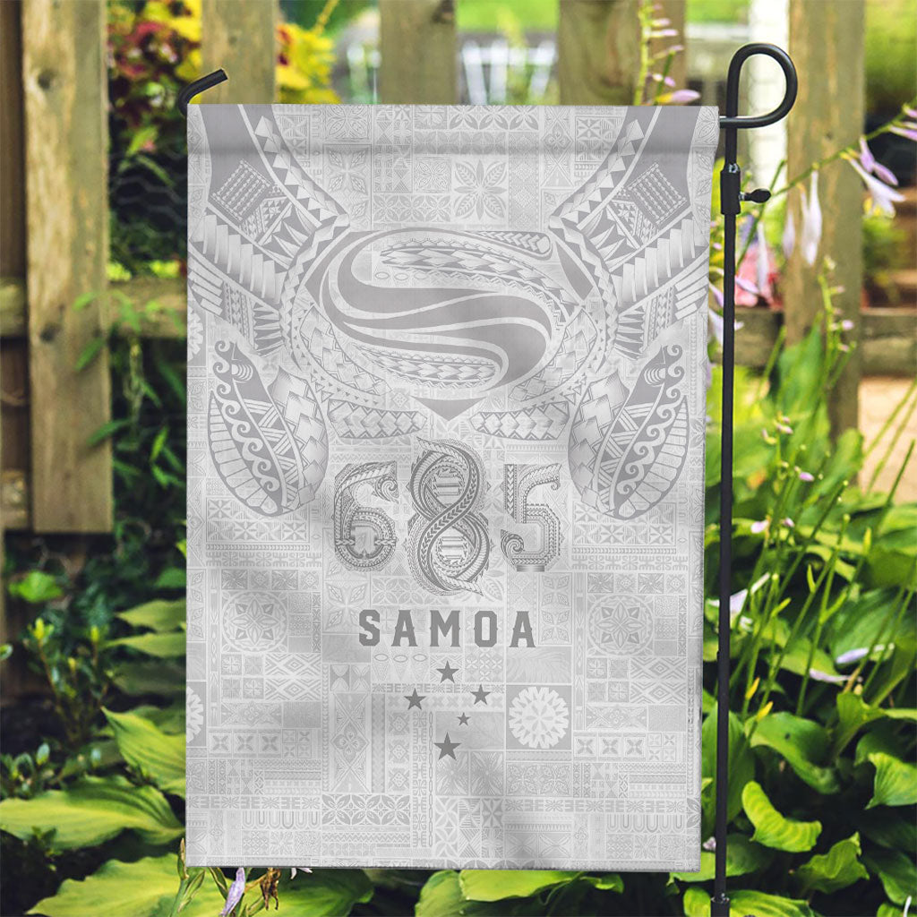 Super Samoa 685 Tribal Tattoo Garden Flag Siapo Pattern All-White Edition LT03 Garden Flag White - Polynesian Pride