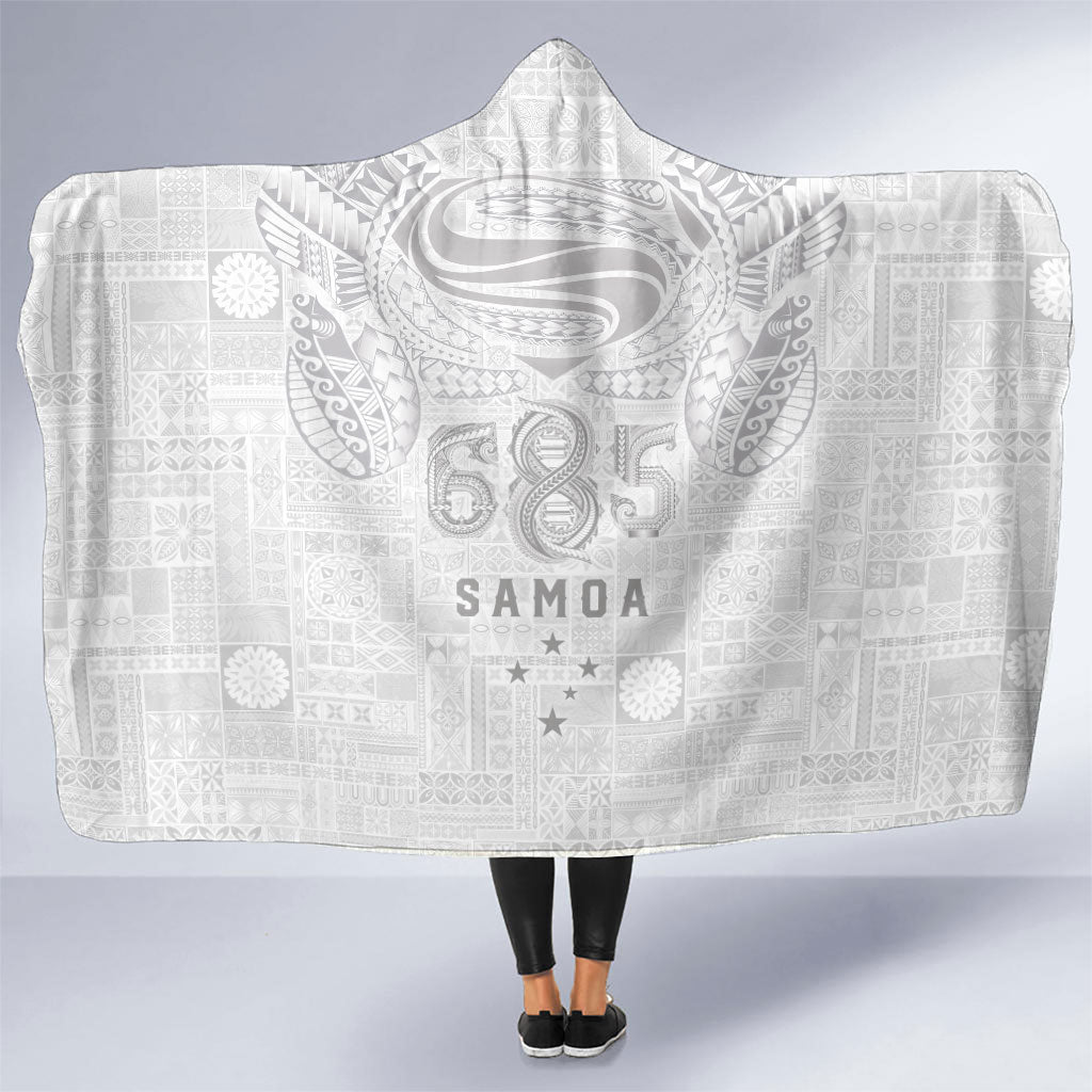 Super Samoa 685 Tribal Tattoo Hooded Blanket Siapo Pattern All-White Edition LT03 One Size White - Polynesian Pride