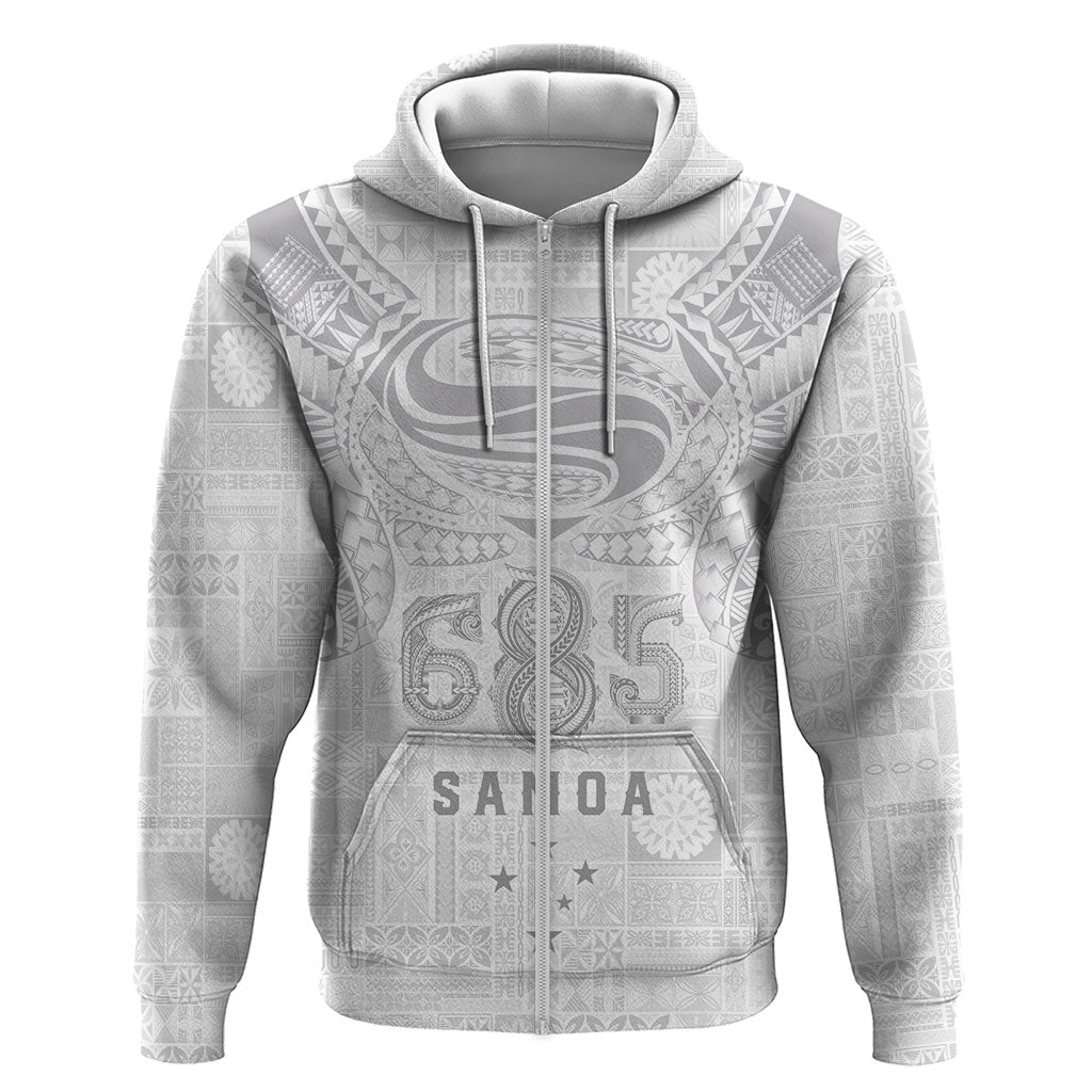Super Samoa 685 Tribal Tattoo Hoodie Siapo Pattern All-White Edition LT03 Zip Hoodie White - Polynesian Pride