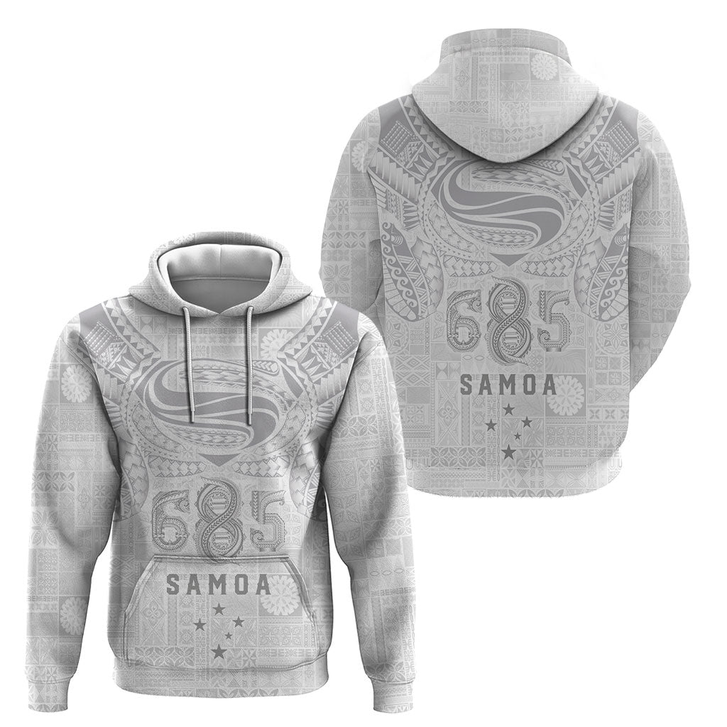 Super Samoa 685 Tribal Tattoo Hoodie Siapo Pattern All-White Edition LT03 - Polynesian Pride
