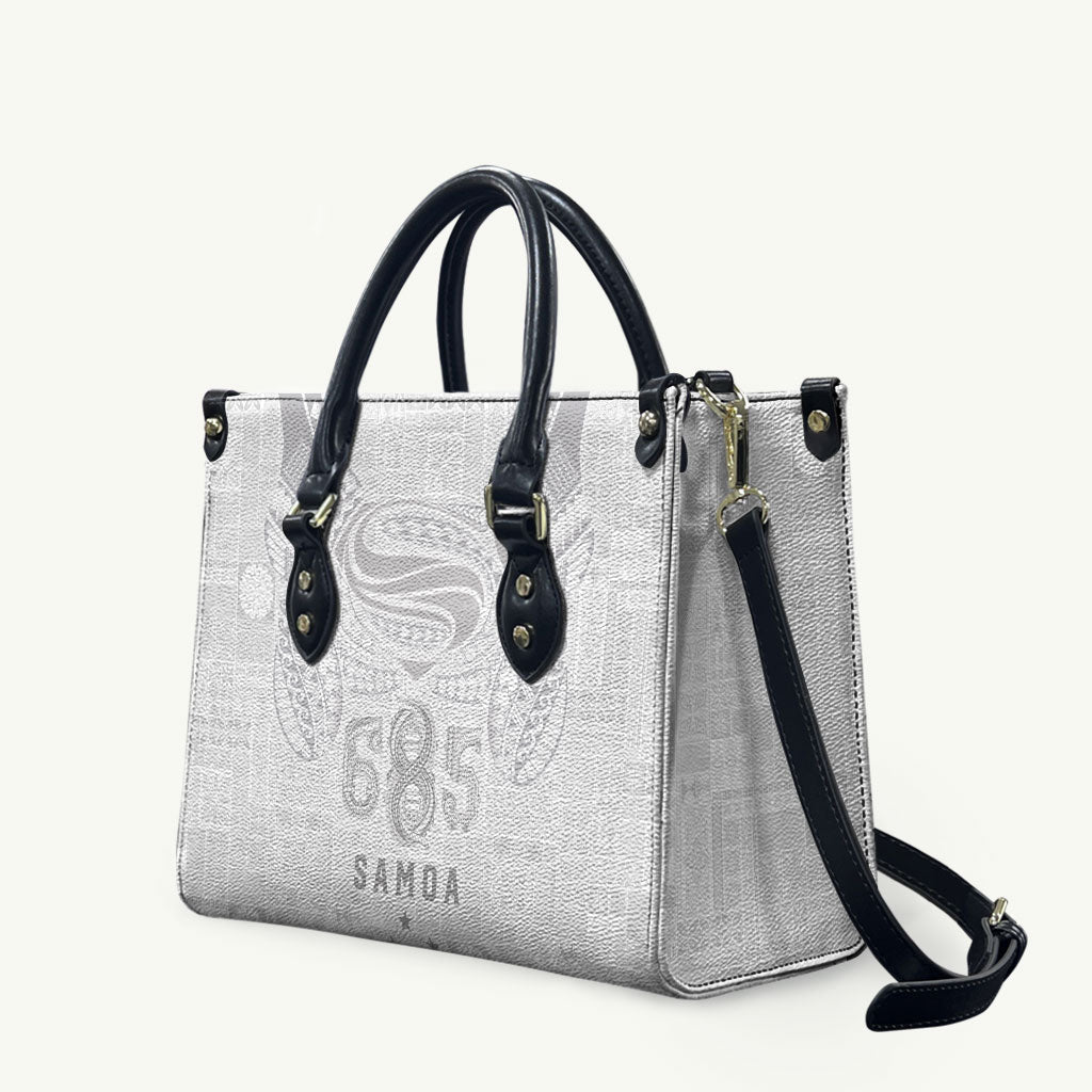 Super Samoa 685 Tribal Tattoo Leather Bag Siapo Pattern All-White Edition LT03 White - Polynesian Pride