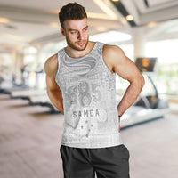 Super Samoa 685 Tribal Tattoo Men Tank Top Siapo Pattern All-White Edition LT03 White - Polynesian Pride