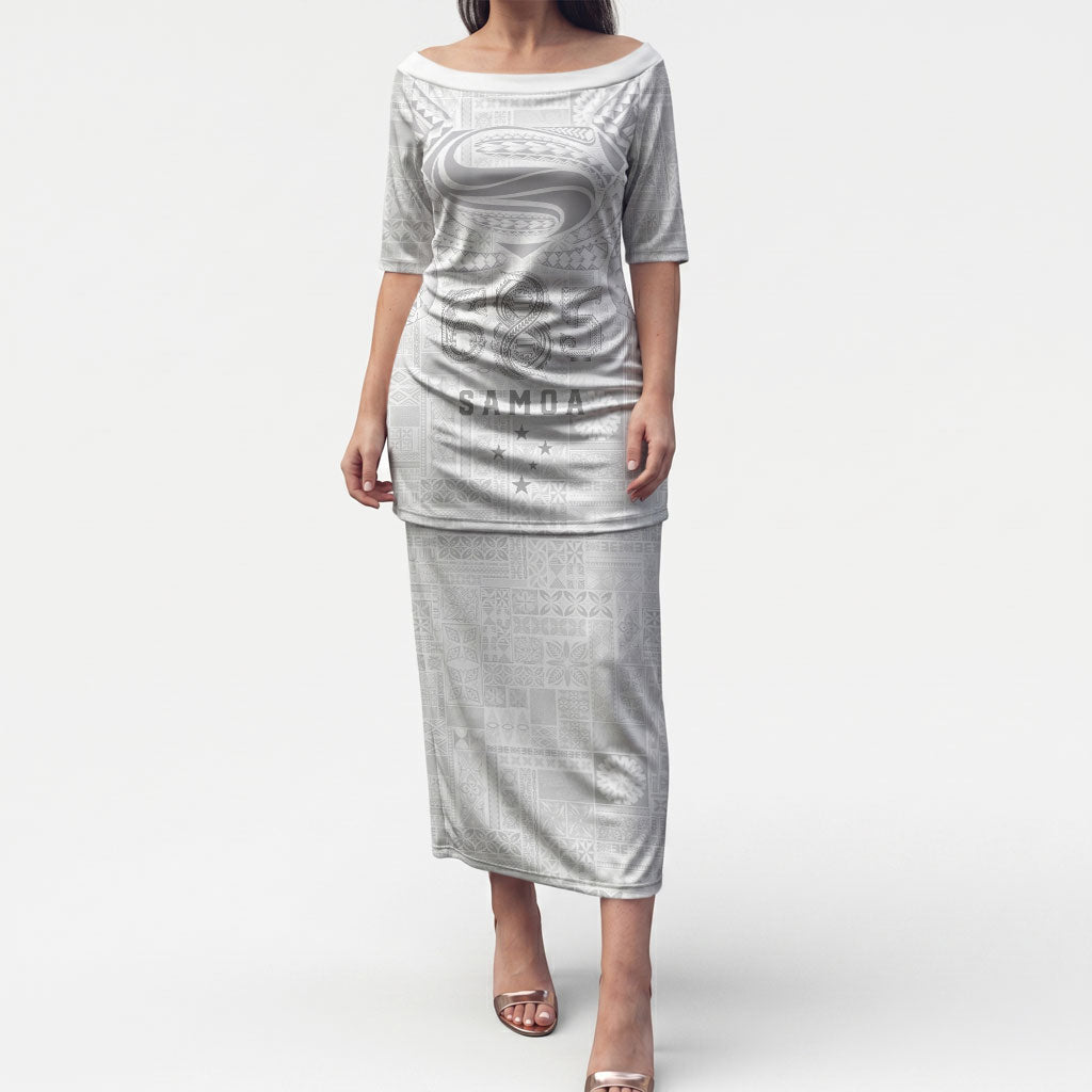 Super Samoa 685 Tribal Tattoo Puletasi Siapo Pattern All-White Edition LT03 Long Dress White - Polynesian Pride
