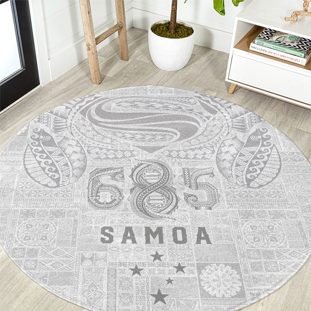 Super Samoa 685 Tribal Tattoo Round Carpet Siapo Pattern All-White Edition LT03 White - Polynesian Pride
