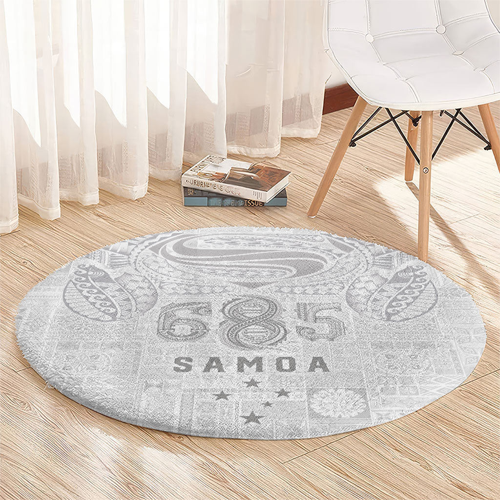 Super Samoa 685 Tribal Tattoo Round Carpet Siapo Pattern All-White Edition LT03 - Polynesian Pride