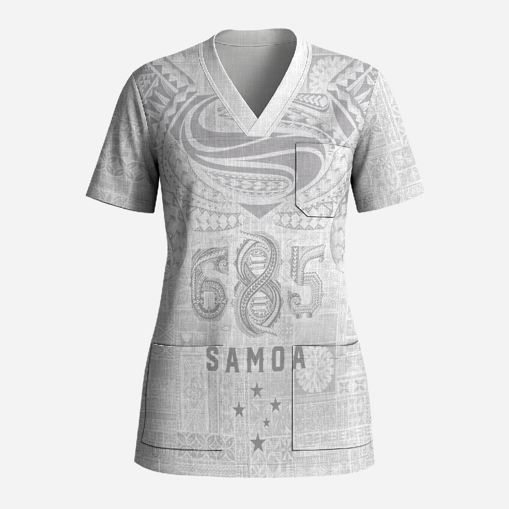 Super Samoa 685 Tribal Tattoo Scrub Top Siapo Pattern All-White Edition LT03 Adult White - Polynesian Pride