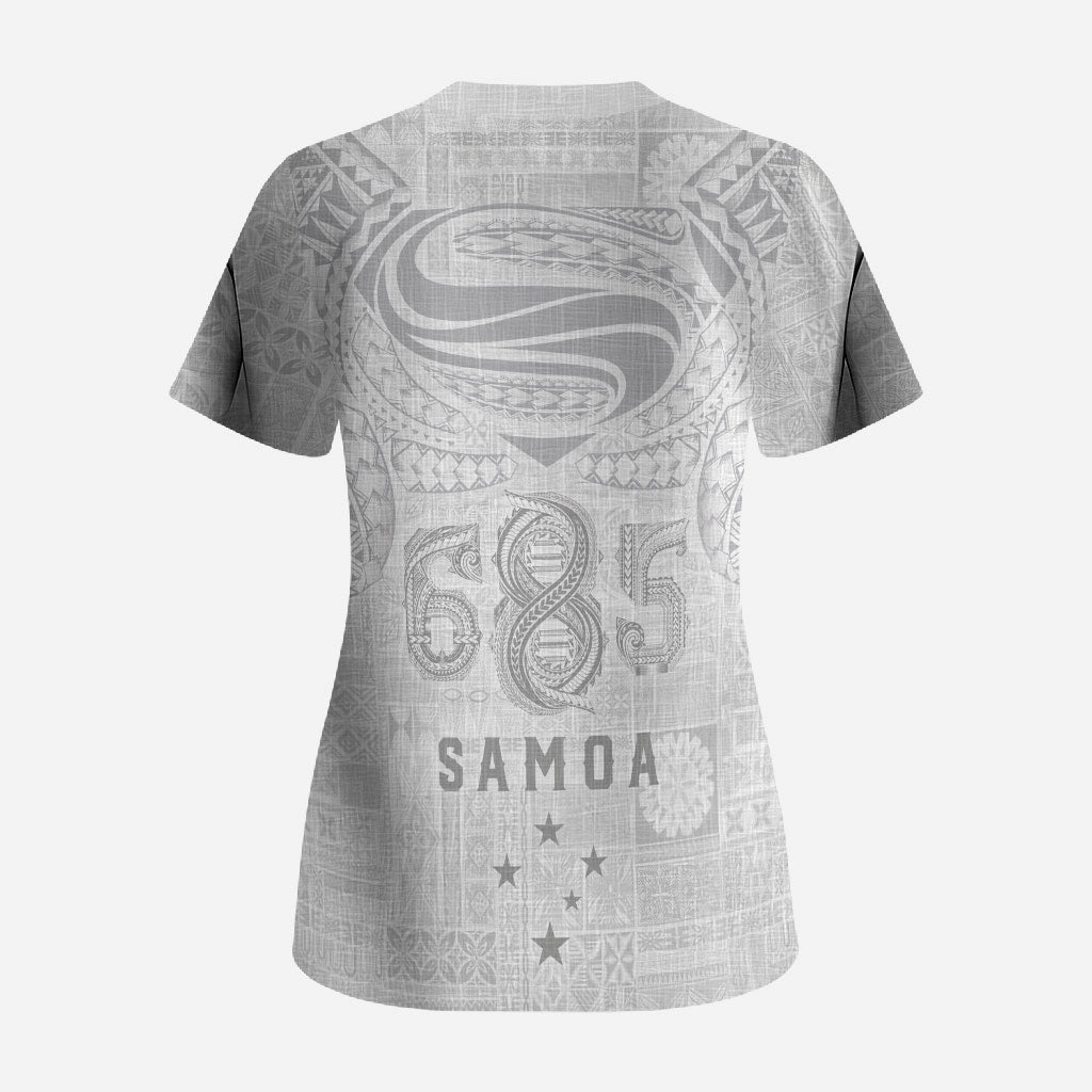 Super Samoa 685 Tribal Tattoo Scrub Top Siapo Pattern All-White Edition LT03 - Polynesian Pride