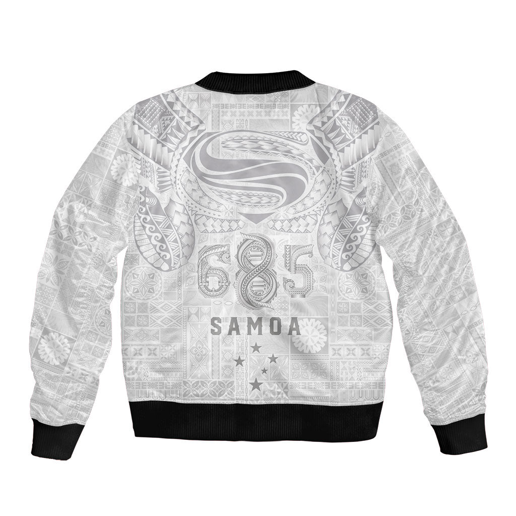 Super Samoa 685 Tribal Tattoo Sleeve Zip Bomber Jacket Siapo Pattern All-White Edition LT03 - Polynesian Pride