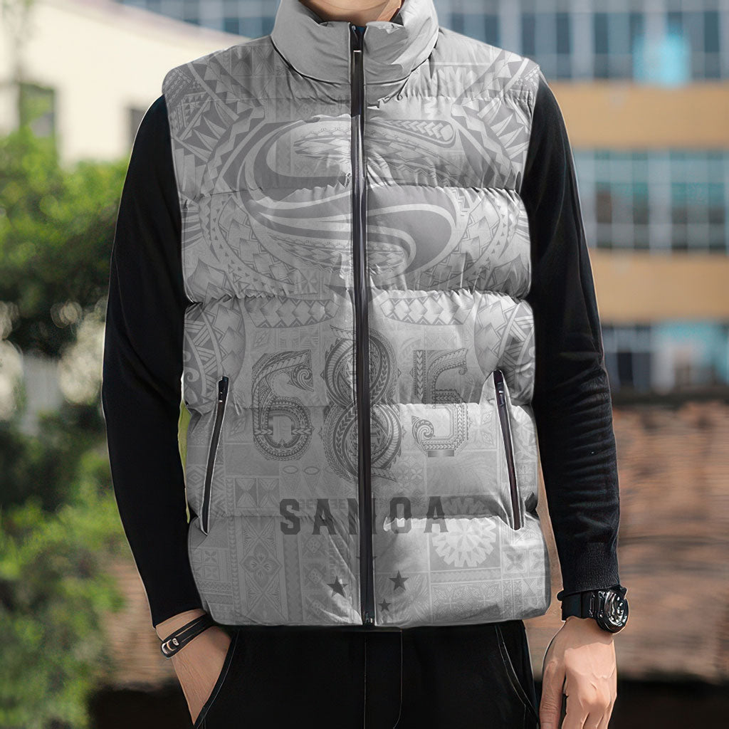 Super Samoa 685 Tribal Tattoo Sleeveless Puffer Jacket Siapo Pattern All-White Edition LT03 - Polynesian Pride