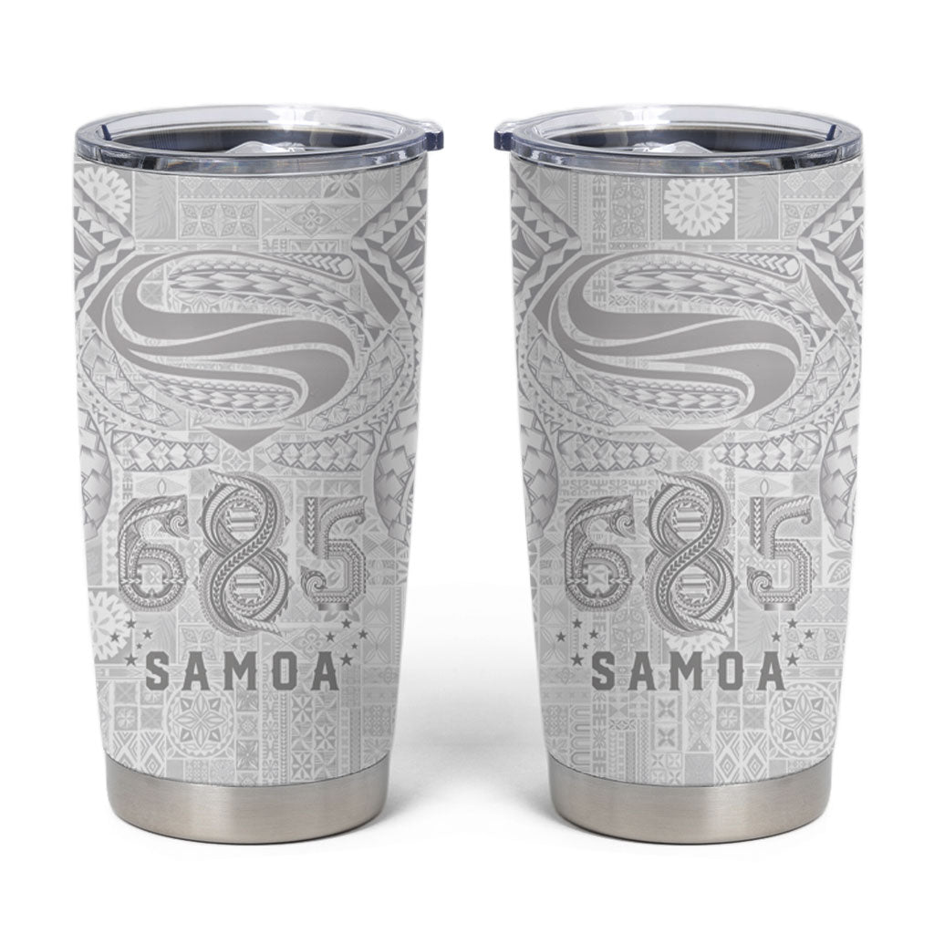 Super Samoa 685 Tribal Tattoo Tumbler Cup Siapo Pattern All-White Edition LT03 White - Polynesian Pride