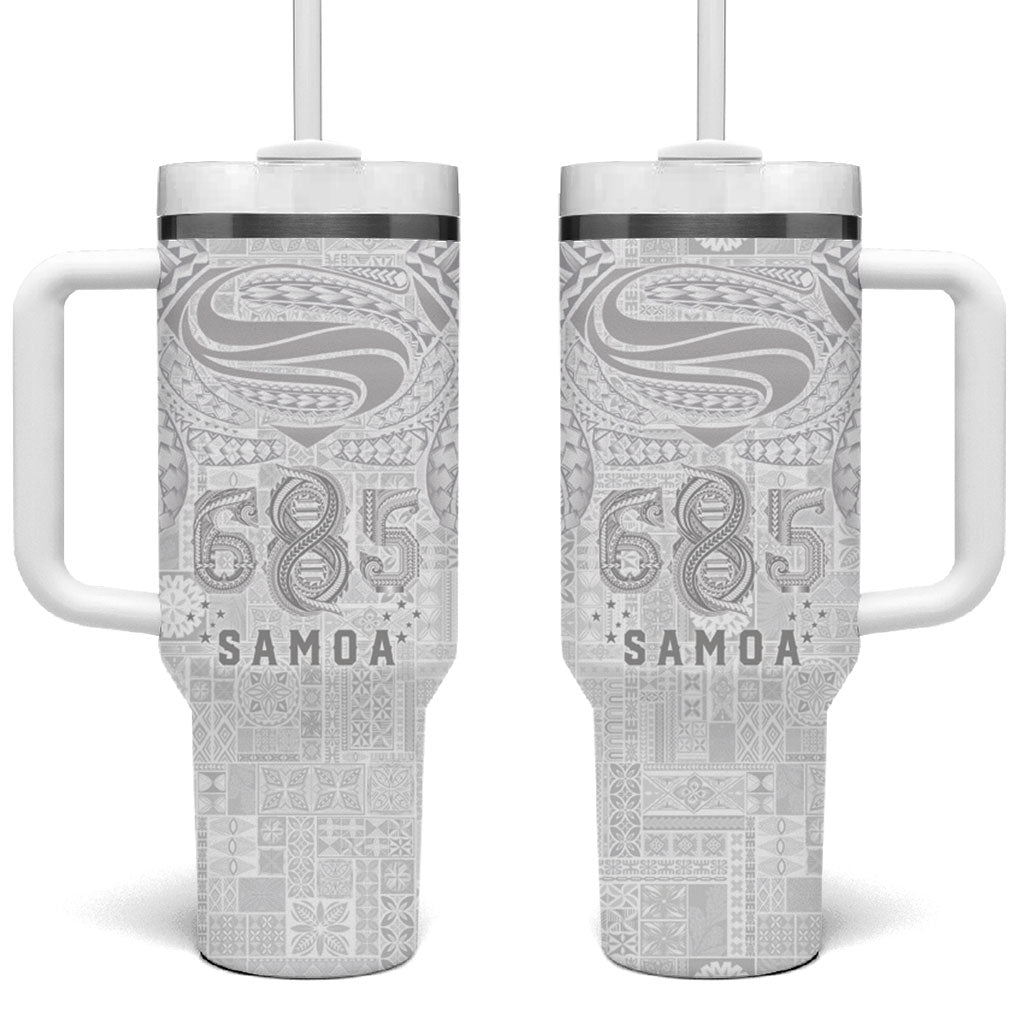 Super Samoa 685 Tribal Tattoo Tumbler With Handle Siapo Pattern All-White Edition LT03 One Size: 40 oz White - Polynesian Pride