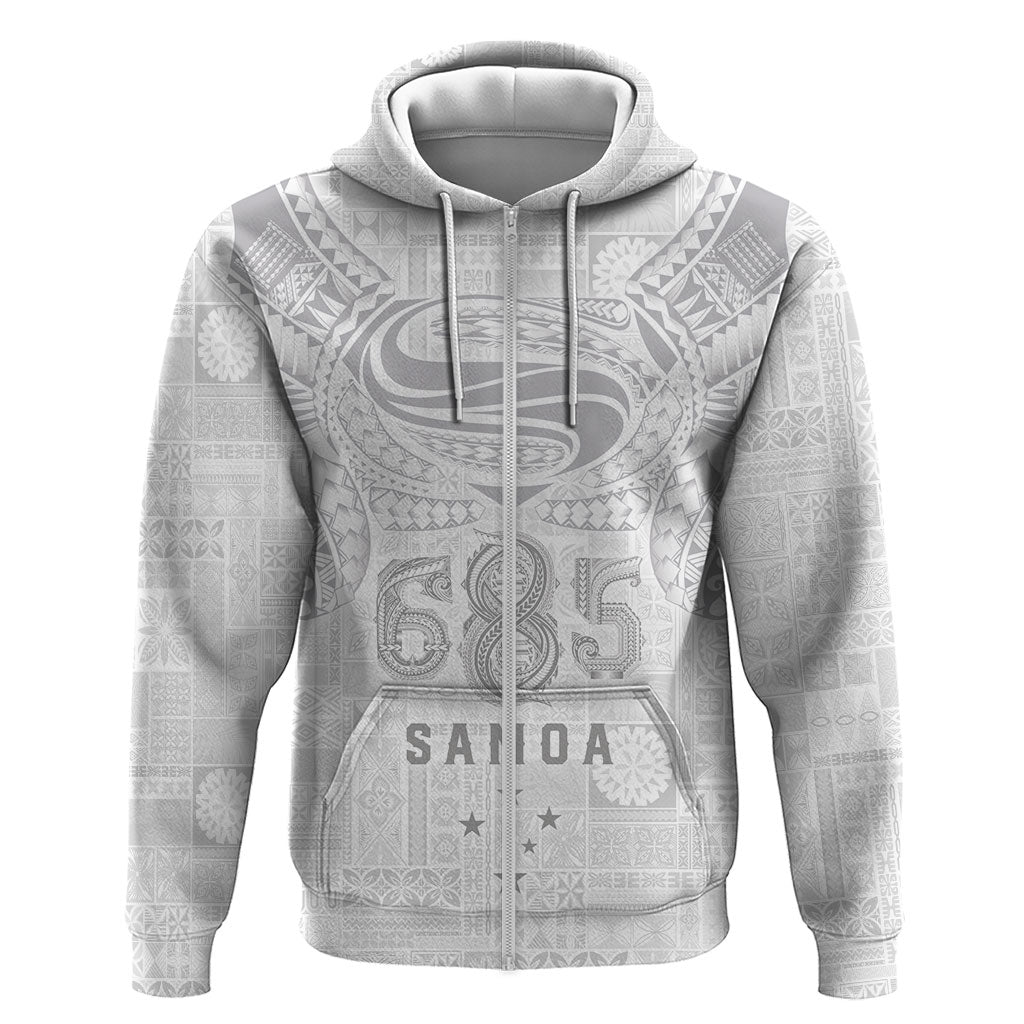 Super Samoa 685 Tribal Tattoo Zip Hoodie Siapo Pattern All-White Edition LT03 Zip Hoodie White - Polynesian Pride